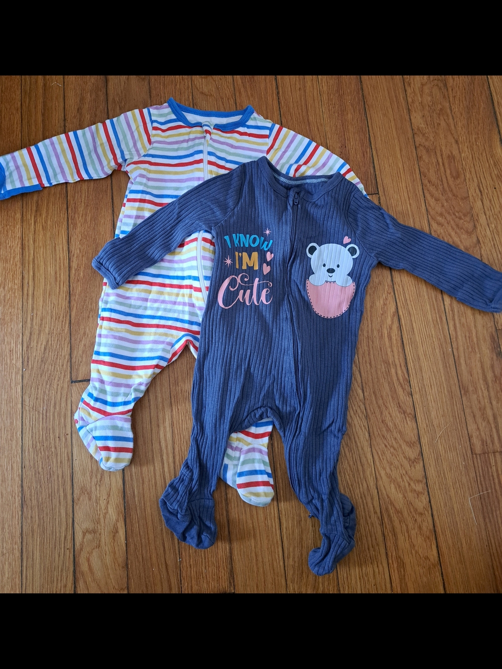 Striped & Navy Two-Pack Baby One-Piece Footed Pajamas